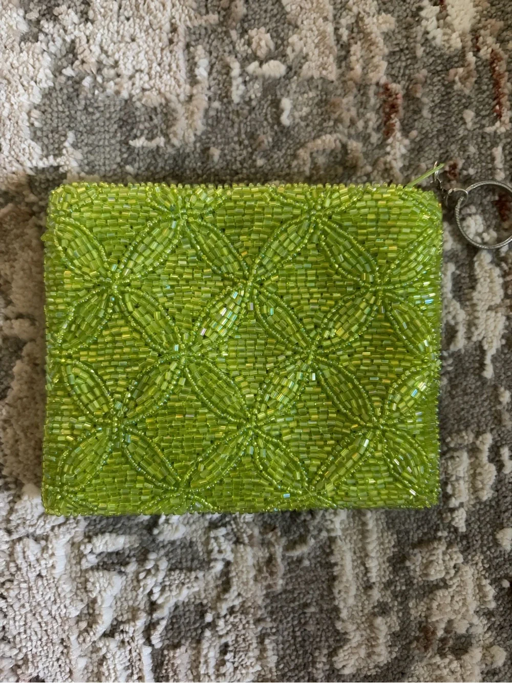 Y2K Lime Green Beaded Coin Purse Keychain Wallet